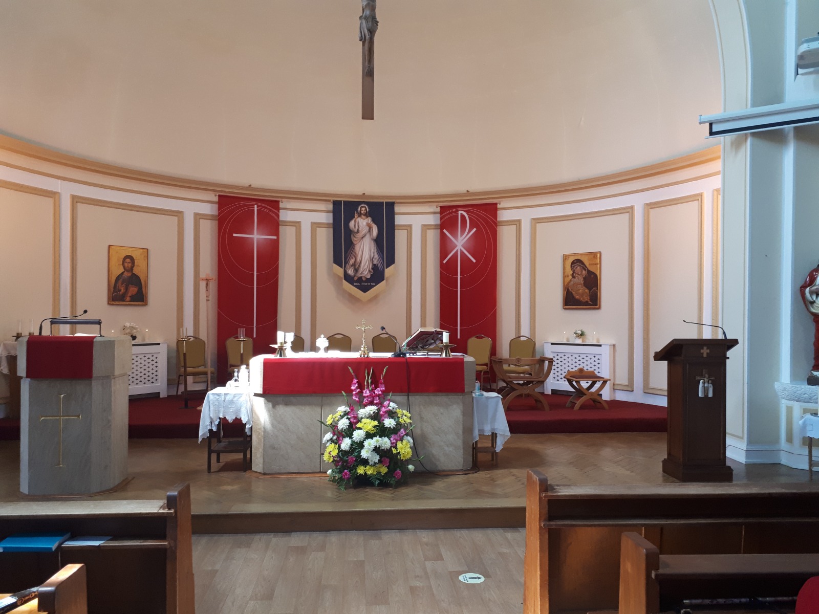 Church sanctuary prepared for prayer